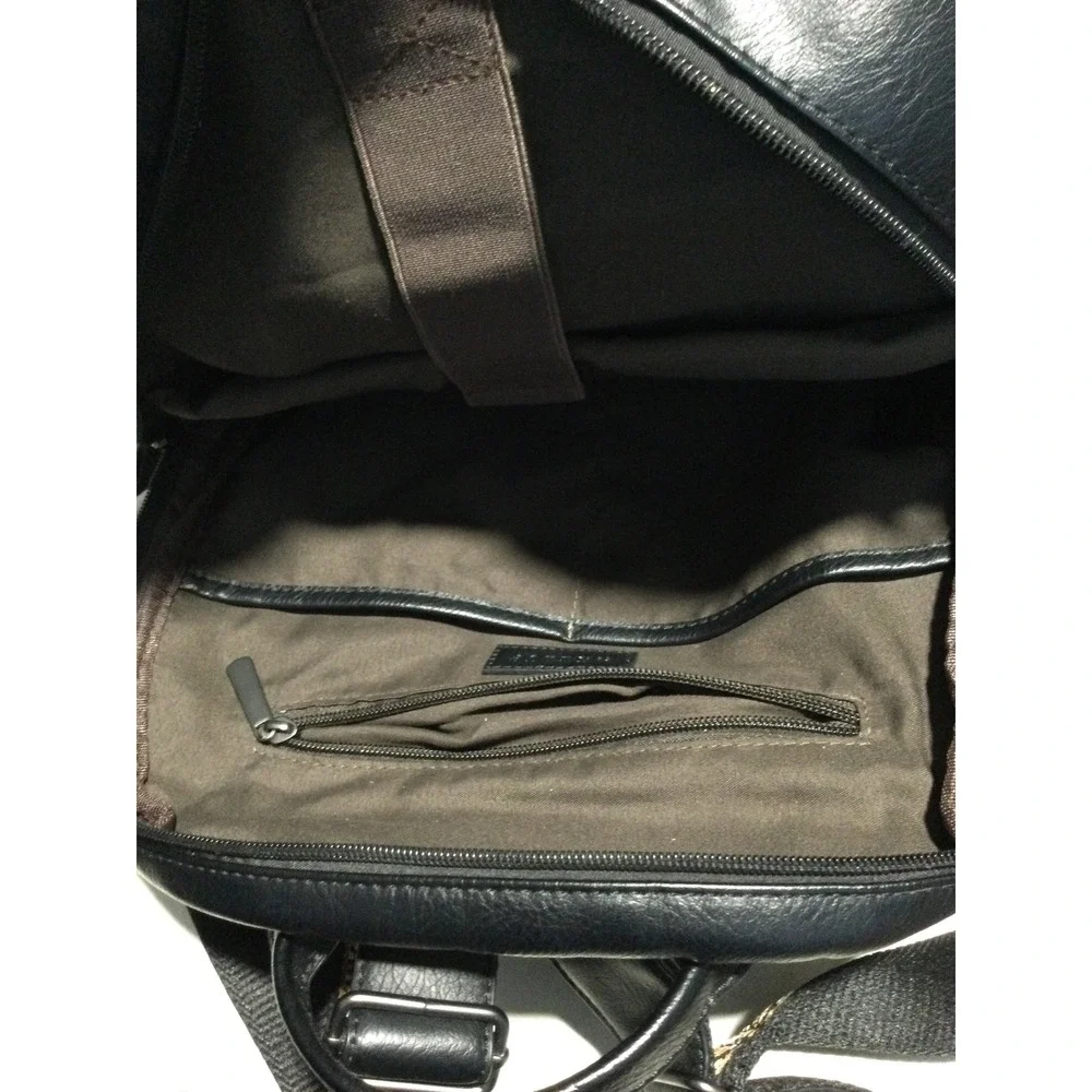 HKCLUB Black Faux Leather Studded Backpack‎ with Woven Guitar Strap Boho Bag